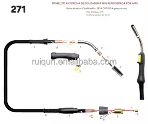 Venta al por mayor de material de cobre refrigerado por agua MIG Tig soplete de soldadura <span class=keywords><strong>CO2</strong></span> <span class=keywords><strong>Gas</strong></span> mixto con cable de 3m-5m <span class=keywords><strong>precio</strong></span> barato soplete - Product Image 5