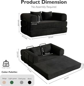 Canapé-lit modulaire compressible en velours côtelé, avec accoudoir semi-entouré, lit de jour en mousse haute résilience pour salon et appartement - Product Image 1