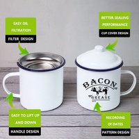 Récipient personnalisé de 40oz 1.2 litres pour filtre à huile de cuisson en forme de goutte à goutte pour graisse de cuisine Récipient pour graisse de bacon émaillé avec passoire