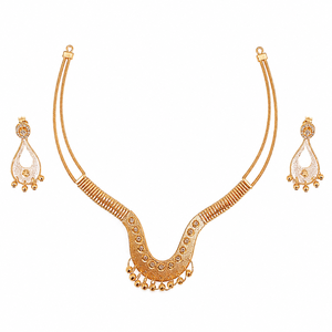 925 <b>Silver</b> Italian Gold <b>Choker</b> Necklace Set with Matching Drop Earrings Drop Design for Women Wedding Jewelry - Product Image 1