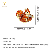 Ychon Anneaux de serviette personnalisés en alliage, motif écureuil mignon et gland, pour Thanksgiving, boucles de serviette, anneaux de table en forme d'écureuil pour hôtels