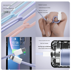 Cable de Carga Rápida <span class=keywords><strong>USB</strong></span> C a 8 Pines, Trenzado de Nailon, Flexible y Suave, 20W PD, Cable de Datos para Teléfono Inteligente, Tableta, Automóvil, 1M 1.5M 2M, OEM de Fábrica - Product Image 3
