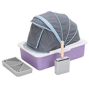 Accessori per animali domestici Anti-schizzi a lato alto lettiera per gatti in acciaio inossidabile facile da pulire con tapparella completamente chiusa - Product Image 1