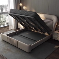 Meubles de chambre à coucher en bois de luxe, lits rembourrés doux, cadre de lit double king size en cuir confortable avec rangement intégré