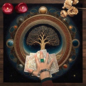 Baum des Lebens mit Bunten Blumen Altartuch Tarot-Tischdecke Sonne-Mond-Tarotkarten-Tischdecke Tarot-Matte Hexen-Heimdekoration - Product Image 4