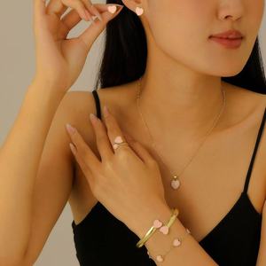 Hot-selling Gold Plated Bohemian Geometric Five-petal Flower Heart-shaped Oil Drip Women's <b>Necklace</b> Bracelet <b>Ring</b> Stud Bracelet - Product Image 3