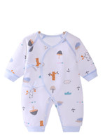 Combinaison en coton pour bébé nouveau-né, motif papillon, pour 0-3 mois, vêtements chauds unisexes pour l'automne/hiver, avec fermeture asymétrique et bretelles à nouer