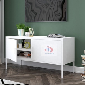 Lemari TV Minimalis Modern Putih 2 Pintu Baja High Gloss untuk Ruang Tamu, Hotel & Mal - Product Image 2