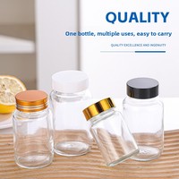 Flacon en verre transparent à large ouverture, multi-spécifications, qualité alimentaire, pour produits de santé et médicaments, idéal pour 3-7 gélules de Cordyceps en poudre