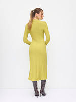 Robe midi en maille jaune moutarde à manches longues Joydressing, col polo côtelé boutonné, robe évasée pour femme, vente en gros OEM