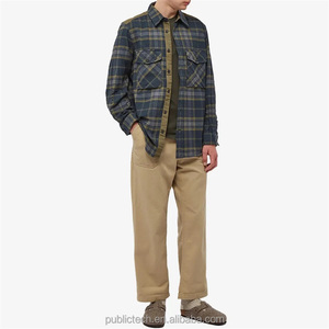 OEM Custom Two Chest Pockets Patchwork Twill <b>Checked</b> <b>Overshirt</b> for Men - Product Image 3