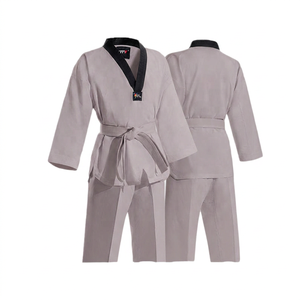 TTM Taekwondo-Uniform für Erwachsene Unisex Grau 100% Baumwolle Atmungsaktiv Regular Fit Einteiliger Kampfsport-Anzug - Product Image 1