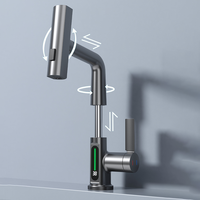 Robinet de cuisine à 3 modes avec douchette extractible, cascade et affichage LED de la température, en alliage de zinc
