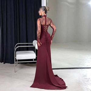 2026 New Style European Lace Patchwork Long-Sleeved A-line Draped Bodycon Fit-and-Flare <b>Dress</b> - Product Image 2
