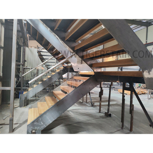 Elegante Escalera Recta Tipo Loft con Barandilla de Doble Lado y <span class=keywords><strong>Balaustre</strong></span> de Vidrio Templado sin Marco y Escalones de <span class=keywords><strong>Madera</strong></span> Lisos - Product Image 2