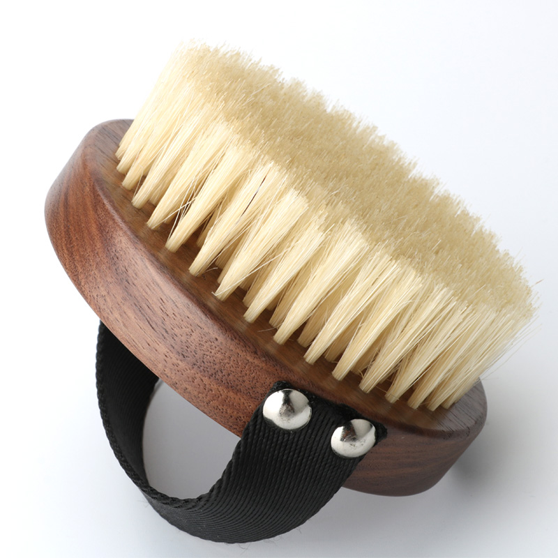 Abeis High Quality Cheaper Price Body Brush Set Non-slip Grip Belt White Pig Hair Rounded Walnut Body Brush
