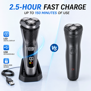 Afeitadora <span class=keywords><strong>Eléctrica</strong></span> Rotativa <span class=keywords><strong>de</strong></span> 3 Cabezales para Hombre, <span class=keywords><strong>con</strong></span> Pantalla LED, Recortadora Extraíble, Lavable, Recargable por USB, 150 Minutos <span class=keywords><strong>de</strong></span> Autonomía - Product Image 4