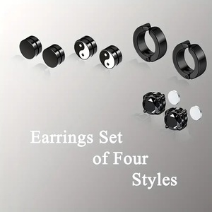 Ensemble de boucles d'oreilles à clipser en acier inoxydable, clous magnétiques pour oreilles non percées, design rond géométrique, bijoux de mode unisexe - Product Image 4