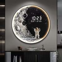 Astronaute Lune Horloge Électronique Creative Cartoon Décoration Murale pour Enfants Chambre Restaurant Circulaire Peinture Décorative Huile Moyen
