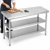 Plan de travail anti-rayures pour cuisine commerciale, table de travail en acier inoxydable à trois niveaux pour la transformation alimentaire