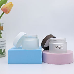 Pots en verre givré personnalisés pour crème visage, vides, 5g, 10g, 50g, avec couvercles en plastique pour cosmétiques - Product Image 6