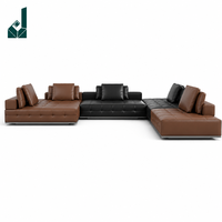 Ensemble de canapés de bureau modulaires en cuir noir de luxe moderne, écologiques, durables, en forme de U, pour réception, salle de direction