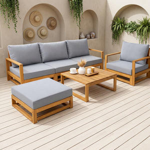 EDEN Juego de Muebles de Jardín de 6 Piezas, Contemporáneo, Ecológico, de Madera de Acacia, con Cojines Impermeables, Plegable, para Patio y Hoteles - Product Image 4