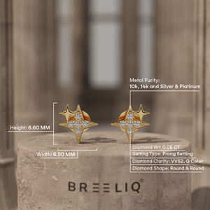 Pendientes de Diamantes North Star, Elegantes, con Incrustaciones de Diamantes, Corte Redondo Brillante, Oro Blanco de 14K - Product Image 4