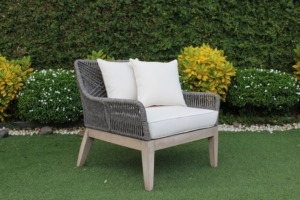 Ensemble élégant de meubles de jardin en corde tressée ronde avec pieds en bois RASF-168 pour jardin et terrasse - Product Image 1