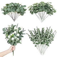 Tanaman Hijau Artificial Sutra Simulasi Tinggi, Laris Manis, untuk Dekorasi Rangkaian Bunga Pernikahan, Daun Eucalyptus Emas Tunggal