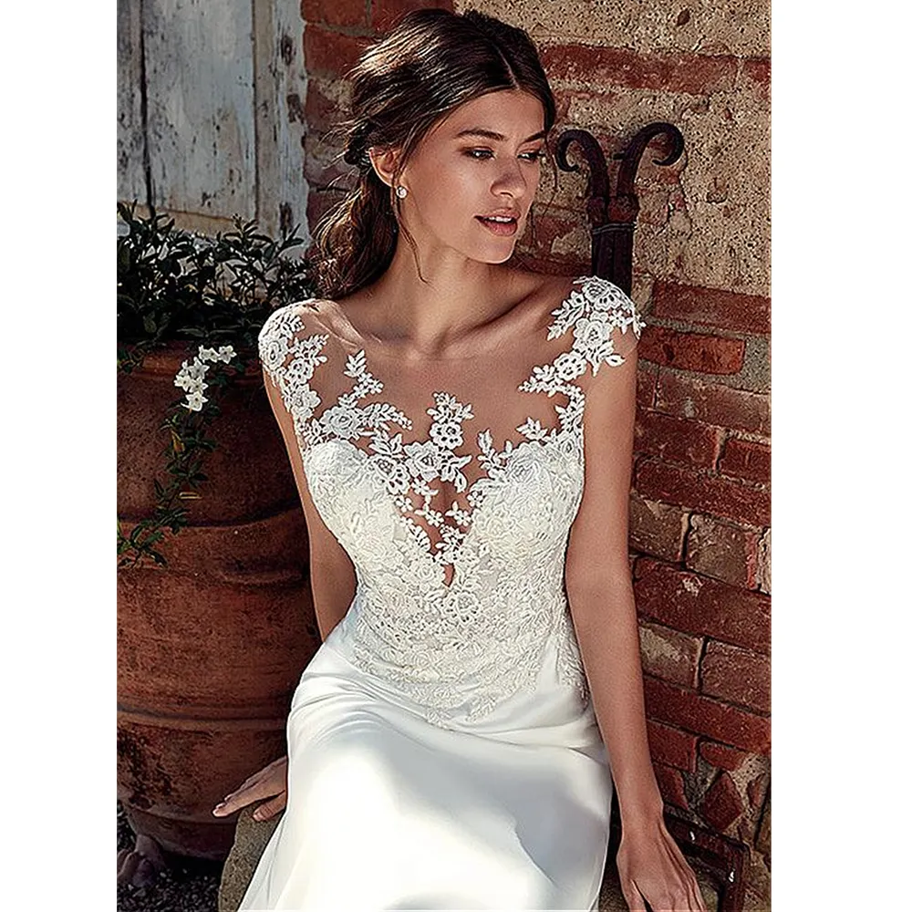 White wedding dress bohomain high quality mermaid lace appliques wedding gown 2019 new vestido de noiva