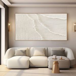 Grande Peinture Murale Minimaliste en Acrylique Blanc : Traces de Tendresse – Art Mural de Luxe sur Toile, Fait Main - Product Image 1