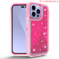 Coque de téléphone en TPU+PC avec paillettes liquides orange brillantes et service de découpe pour iPhone 14/13/12/11 Pro Max/Mini/X