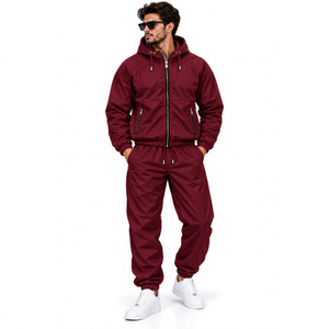 Mens Outdoor Custom logo 100% polyester Fabric <b>Tracksuit</b> Wholesale <b>Gym</b> fitness Plain Nylon Windbreaker hoodie set <b>Tracksuits</b> - Product Image 1