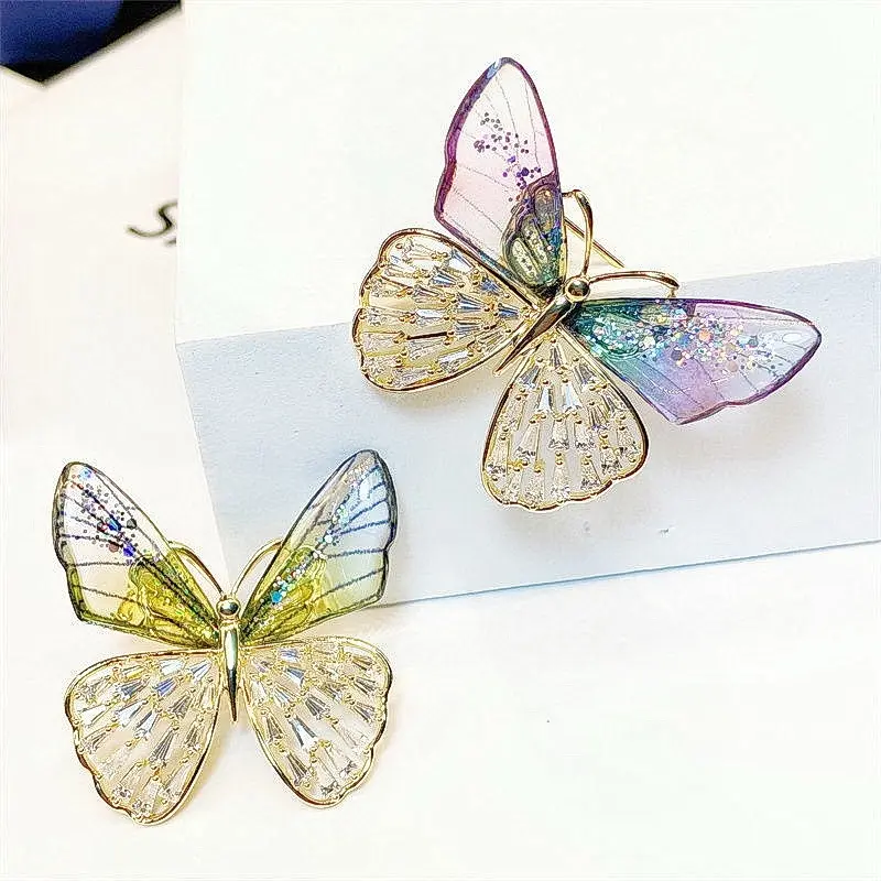 Koreaanse Versie Nieuwe Geleidelijk Veranderen Kleur Paars Vlinder Broche Gedrukt Plastic Hijab Pin