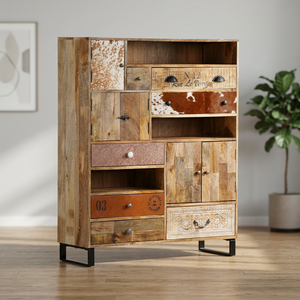Industrial Foldable Solid Wood Farmhouse Villa Vintage 4 <b>Drawers</b> Apartment Living Room <b>Storage</b> Cabinet Home Furniture - Product Image 3