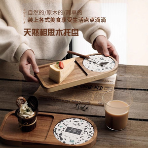 Acacia Wood <b>Tea</b> <b>Tray</b> With Coasters Coffee Dessert Serving Plate Heat Insulation For Afternoon <b>Tea</b> Hotel Use - Product Image 1