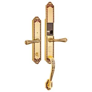 Classicalsmart ล็อกประตูระบบดิจิทัล,ล็อกประตูระบบดิจิทัลทำจากทองเหลืองทองเหลืองโบราณสีทอง24K พร้อมร่องกระบอกสำหรับห้องโถงล็อบบี้
