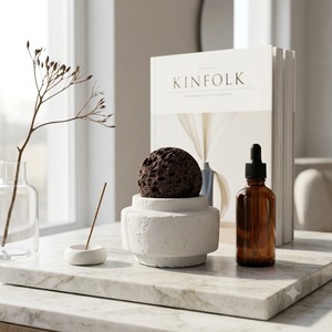 Industriële lavasteen bal <span class=keywords><strong>diffuser</strong></span> met cementvoet Wabi Sabi aromatherapie, droge diffusie voor essentiële olie parfumtester - Product Image 1