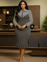 Robe pour femme grande taille, élégante et amincissante, avec nœud décoratif, idéale pour le bureau