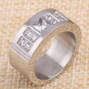 Anillo de Acero Inoxidable y Titanio de 9 mm con Circonitas Geométricas, Joyería de Moda para Mujer, Regalo - Product Image 2