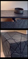 Aparador Esculpido a Mano con Textura de Tallado de Líneas Densas, Acabado Metálico Degradado, Decoración 3D para Sala de Estar