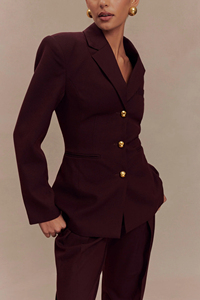 Blazer de Mujer con Cuello de Solapa y Botones Dorados, Mezcla de Lana, Color Sólido, Manga Larga, Corte Regular, Antiarrugas, para Otoño - Product Image 2