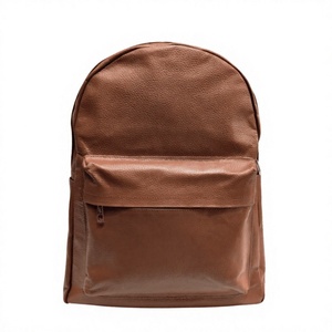 Unisex Solid Brown PU Leather <b>Backpack</b> Zipper Closure Front Pocket Durable Casual Daily Use Adjustable <b>Straps</b> - Product Image 5