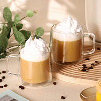 Mug à café de luxe en verre à double paroi de 10 oz avec poignée, isolé pour le thé chaud, le café, l'espresso, qualité alimentaire