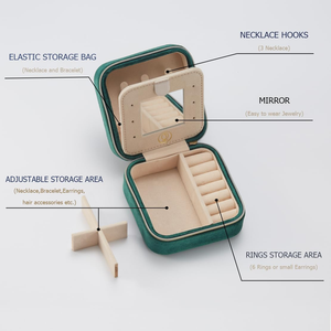 Lightweight Luxury Velvet Jewelry <b>Storage</b> Box, Mirror, Portable Travel Zipper Box, Circular <b>Ring</b>, Necklace, Earring Box - Product Image 2