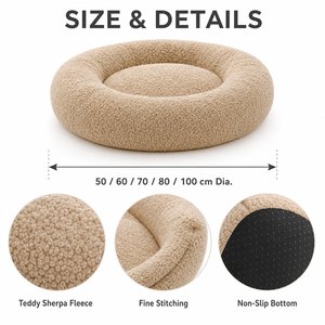 Coussin rond apaisant pour chien et chat Teddy Sherpa, antidérapant, durable, lavable, en peluche douce, pour intérieur, articles pour animaux de compagnie, OEM ODM - Product Image 4