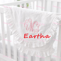 Couverture personnalisée pour bébé, style héritage, avec bordure à volants blanche, 100% coton, pour nouveau-né, couverture de poussette, ensemble de couvertures pour bébé