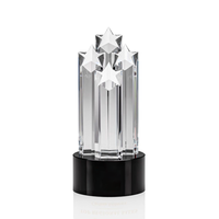 Trophée de récompense : Globe en cristal et piliers optiques en cristal de forme carrée avec base en cristal bleu clair, gravure artisanale, portable