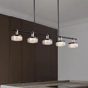 Zhongshan Lighting Manufacturer New Design Modern Colored Glass Lampshade LED Dining Linear Restaurant Kitchen Chandelier